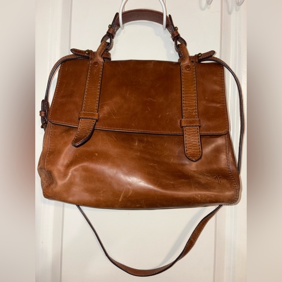 Frye Authentic Genuine Leather Satchel Messenger Bag Brown - Picture 15 of 16